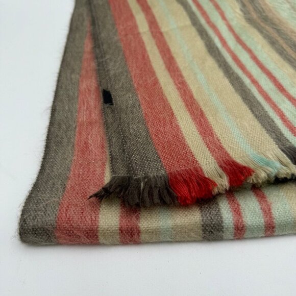 SHUPACA QUALITY ALPACA BLEND Fringe Scarf Shawl Striped Green Tan Red Charcoal G - Picture 3 of 7